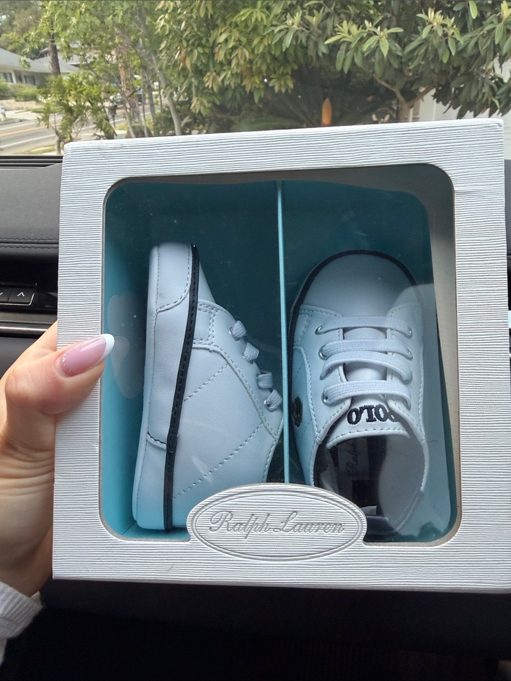 Ralph Lauren White Baby Leather Crib Sneakers with Black Trim